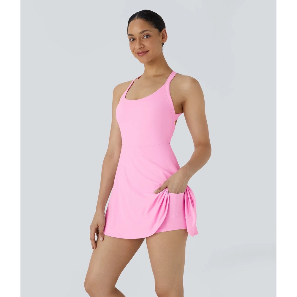 Halara SoftlyZero™ Airy Backless Twisted InstantCool Easy Peezy Dress S Pink - Picture 2 of 9